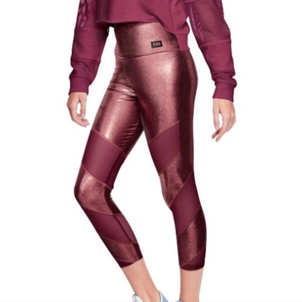 Victoria's Secret Burgundy-Metalic Pink Ultimate Yoga Activewear Leggings